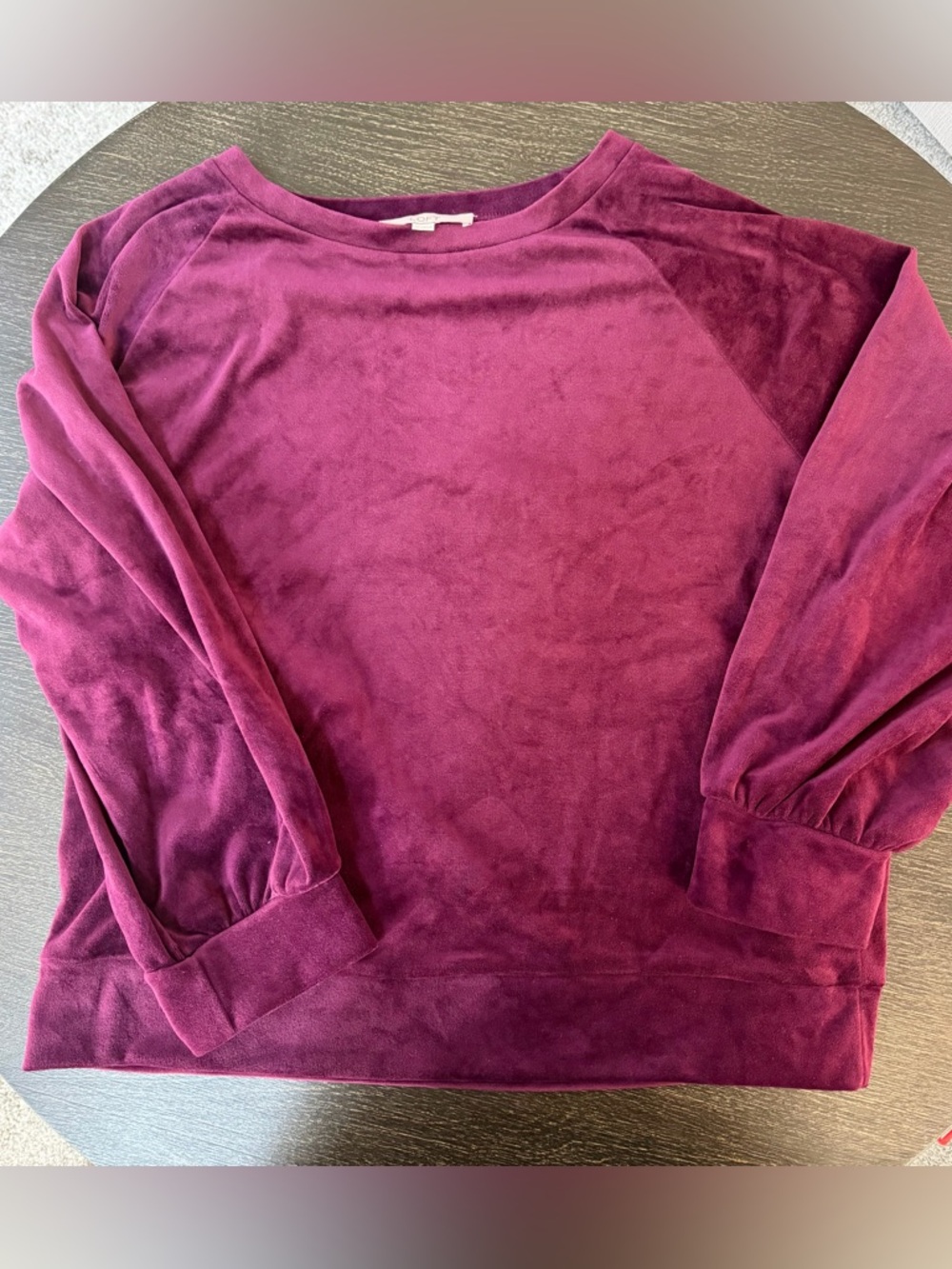 LOFT Women's Velvet Long-Sleeve Pullover Top in Berry SIZE XL